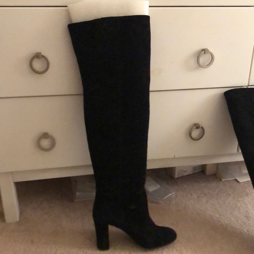 Thigh high black suede boots